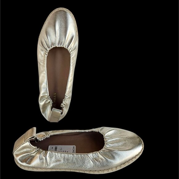 Cole Haan Platinum Gold Leather Espadrille Flats Size 9B Grand 360 New With Tags - Picture 1 of 11